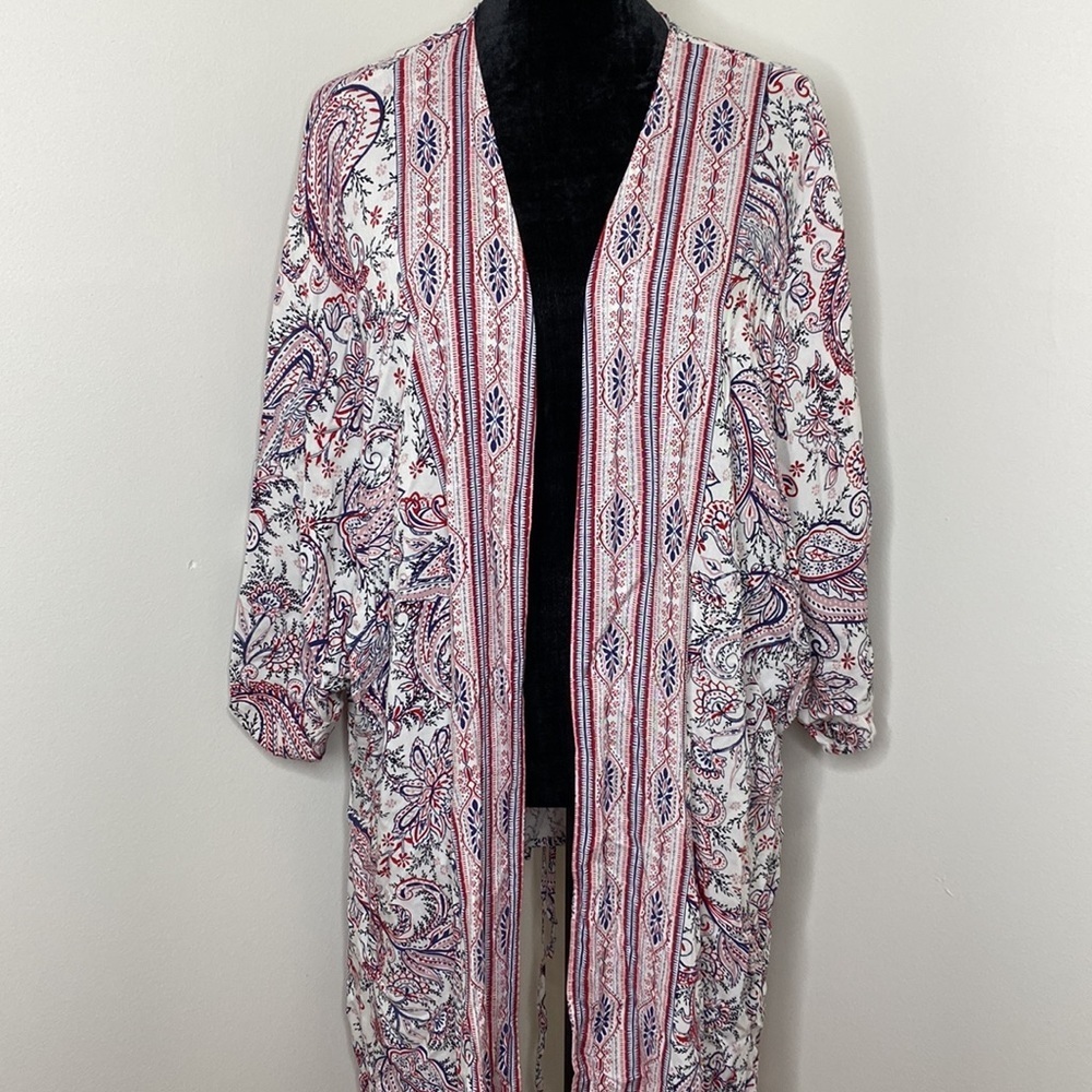 Knox Rose Paisley Print Kimono Wrap With Lace Tie in Back Size Large Lightweight